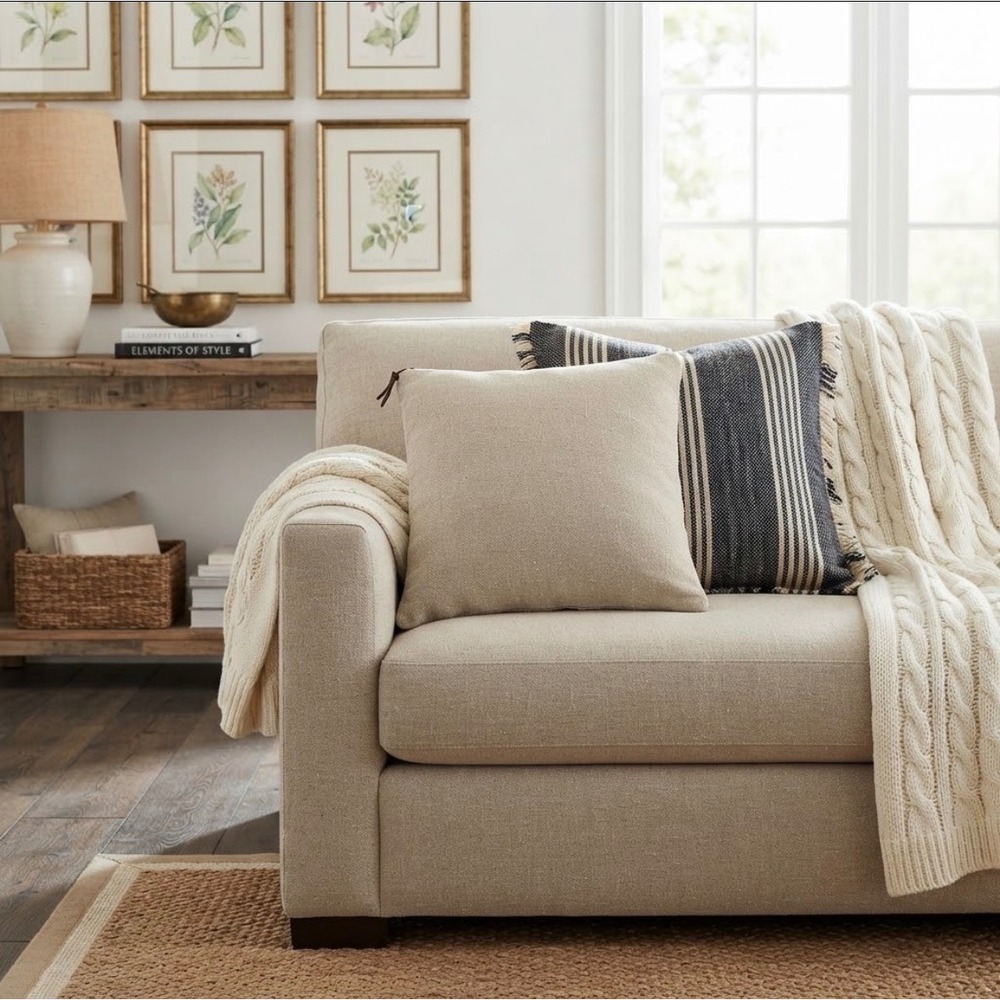 Pottery Barn Pillow Cover 20x20 Beige 100% Linen Textured Square Zipper